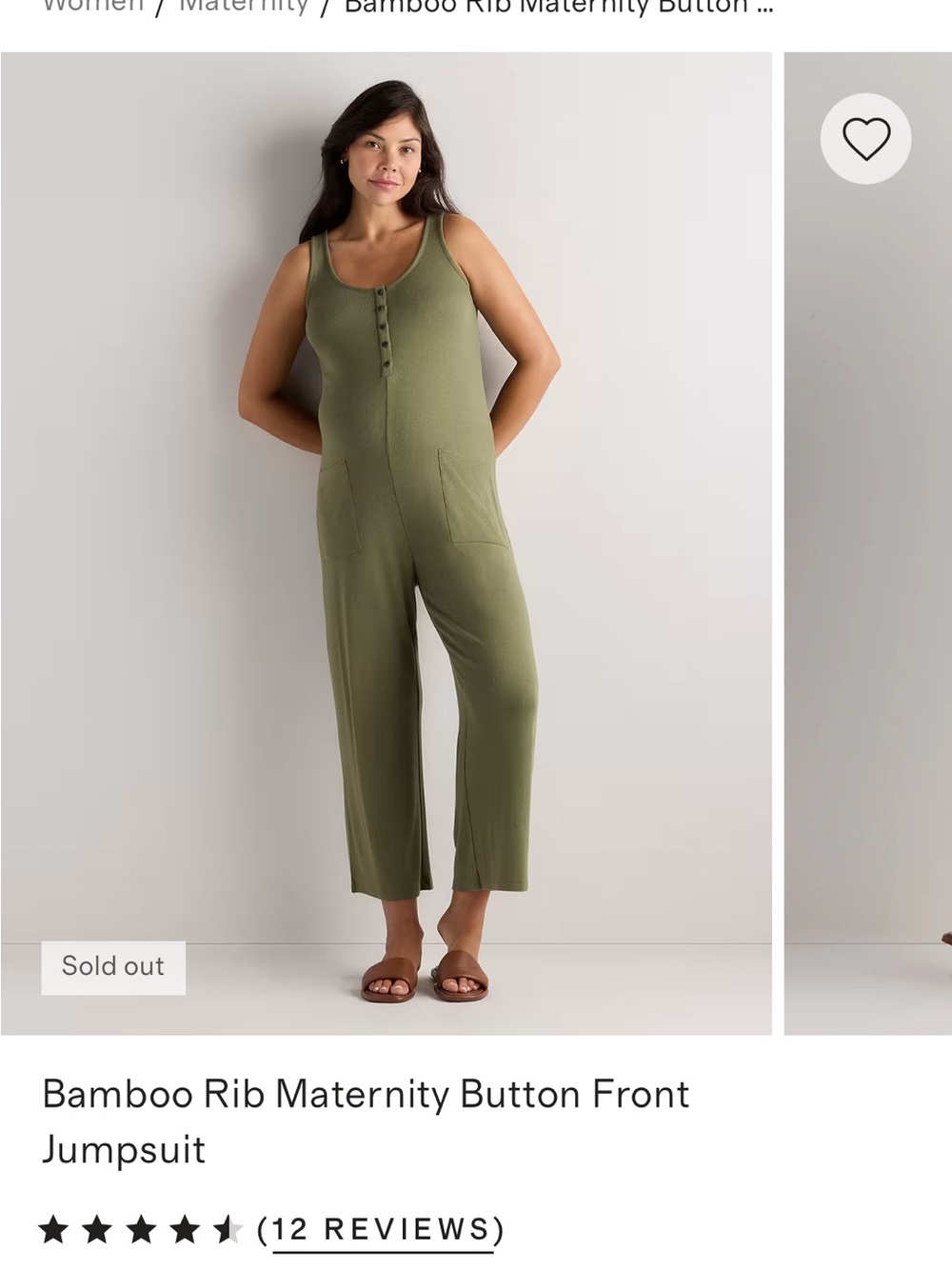 Quince Olive Ribbed Bamboo Maternity Tank Jumpsuit